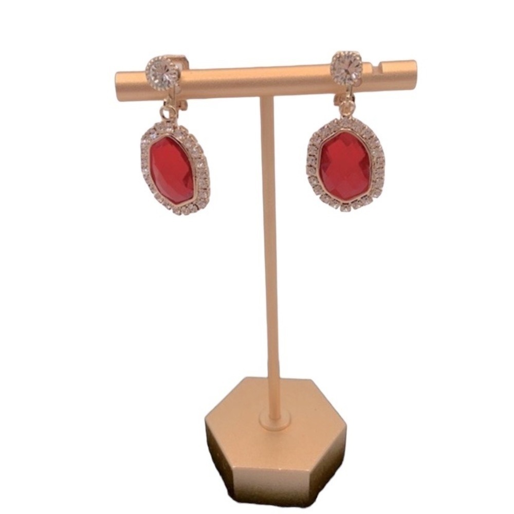 Gold & Red Faux Diamond Drop Earrings New with tags!